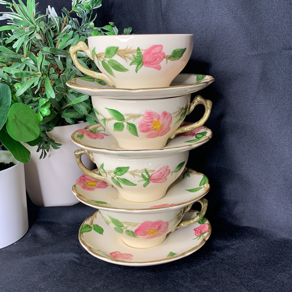 Set of 4 vintage 1958-60 Franciscan Dessert Rose cups and saucers - Picture 11 of 13